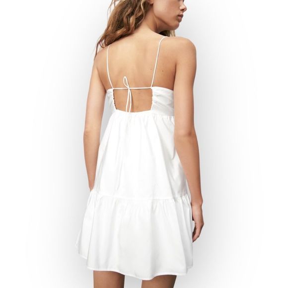ZARA White White Pleated Babydoll Mini Dress Size M - Picture 2 of 9